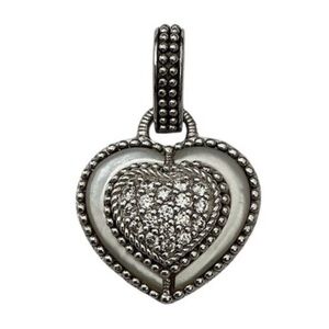Judith Ripka Sterling Silver 925 Diamonique Mother of Pearl Heart Enhancer-EUC